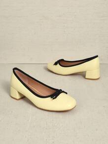 SHUZIA Women Shoes Low Chunky Heels Square Toe Pumps Comfortable Slip On Dress Shoes Spring Shoes Spring Break Easter - Yellow - View 2