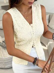 DAZY New Arrival Spring Textured Bohemian High-End Sleeveless Jacket For Women - White - View 6