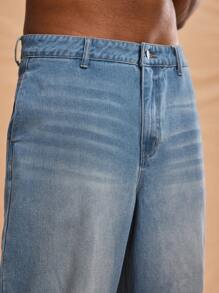 Forever 21 Men's Simple Front Button Casual Denim Jeans, Daily Wear - Baby Blue - View 5