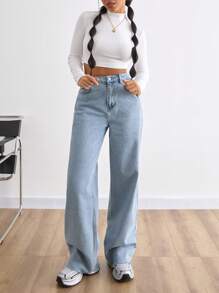 EURMUSE QUẦN JEAN CAO ỐNG RỘNG CHO NỮ GIẶT NHẸ %100% COTTON - Rửa nhẹ - Xem 4