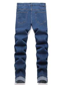 Manfinity LEGND Men's Casual Letter Print Distressed Jeans - Medium Wash - View 2