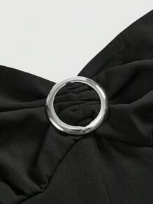 ROMWE J-Fashion 大码金属纽扣装饰优雅春假连体裤 - 黑色 - 查看 4