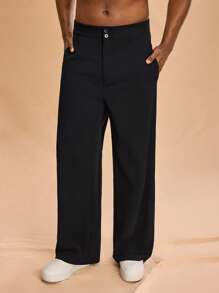 Forever 21 Solid High Rise Flared Straight Leg Pants - Black - View 5
