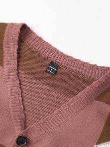 Manfinity Homme Cárdigan casual holgado de una hilera, de manga larga y estampado a cuadros, para hombre talla grande, Cárdigan de hombros caídos con letra para otoño/invierno, cárdigan casual de mezcla de colores, como regalo para el esposo o novio