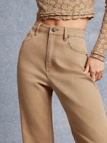 WESTFADE Jeans anchos y acampanados con cintura alta, bajo deshilachado y estilo occidental para primavera - Marrón - Ver 3