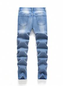 Tween Boy Denim Jeans, New Casual Fashion Ripped Washed Stretch Slim Fit Blue Jeans - Medium Wash - View 2
