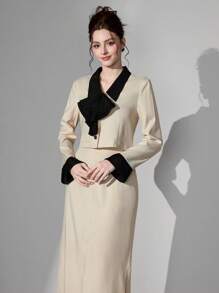 Modelyn 2 Pieces Set Women Elegant French Style Blazer Jacket And Straight Skirt, Premium Quality Unique Design Women Spring/Autumn Suit Fall Cloth For Women