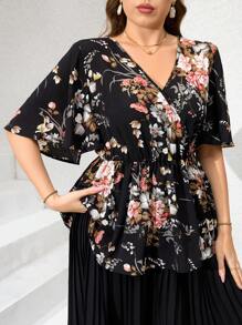 Ellevyn Plus Size Elegant Printed Chiffon Blouse, Spring/Summer, Elegant Women's Blouse, Plus Size Blouse, Women's Blouse, Black Blouse, Elegant Blouse, Women's Blouse, Modern Blouse - Multicolor - View 4