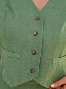 SHEIN Frenchy 大码 2 件套简约纯色无袖背心和裤子，休闲日常穿着