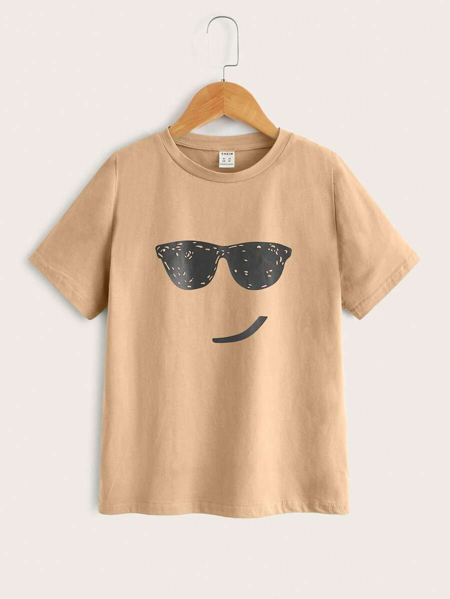 SHEIN Leap Crew Tween Boy Cartoon Print Casual T-Shirt, Comfortable For Summer Daily Wear - Khaki - View 1