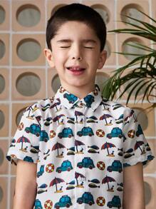 Boys Sets Short Sleeve Shirt And Shorts, Simple Fashionable Casual Everyday Wear - Multicolor - View 4