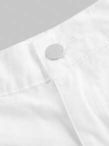 SHEIN MOD 加大码白色牛仔短裤蕾丝甜美短裤夏季短裤 - 白色 - 查看 5