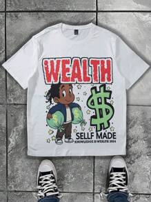 Manfinity Hypemode Camiseta de manga corta con estampado gráfico para hombres, casual y de moda para uso diario