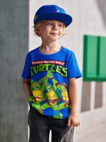 TEENAGE MUTANT NINJA TURTLES | SHEIN 2pcs/Set Young Boy Cartoon Tie-Dye T-Shirt And Blue Cartoon Turtle Printed T-Shirt, Casual Suitable For All Seasons - Multicolor - View 8