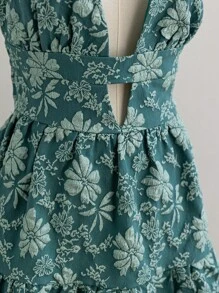 Soleia Vestido de tirantes finos con escote en V para vacaciones de mujer - Textura jacquard rojo, vestido mini elegante con espalda descubierta y línea A para fiestas, prenda interior de moda para el otoño/invierno - Verde - Ver 6