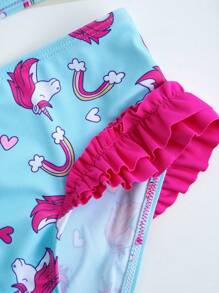 SHEIN Young Girls 2 Pieces Swimwear With Ruffles, Cute Tankini Set - Blue - View 5