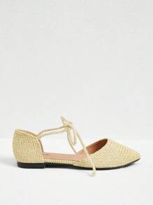 Styleloop 2025 新款度假风格编织镂空蝴蝶结装饰低帮尖头舒适优雅女士平底鞋