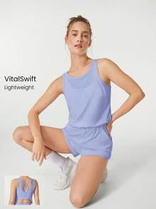 GLOWMODE VitalSwift Quick-Dry Cut-Out Pocket Jumpsuit With Built-In Underwear Medium Impact Running Workout Quick Dry Moisture Wicking Gym Spring Summer