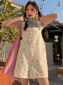 DAZY Summer New Loose Casual Women Denim Bib Pants - White - View 6