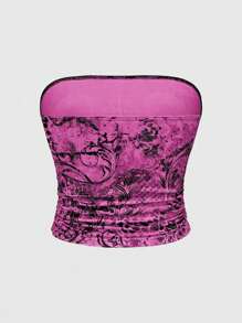 ROMWE Grunge Punk Gothic Retro Vampire Cross Rhinestone Wing Print Ruched Sexy Camisole Top For Women