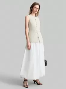 Ontre 2025 Spring/Summer Women Casual Commute Solid Color Sleeveless Blazer Jacket,Elegant Festival Party Tops - Khaki - View 2