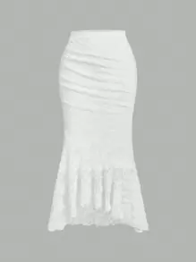 SHEIN MOD 白色蕾丝背心鱼尾裙两件套梦幻正式套装、舞会套装、巡航女士服装、衣服、90 年代服装、秋季套装、韩国时尚、僵尸新娘、伴娘套装、晚宴服装、生日女士服装、返校节、荷叶边套装、文艺复兴 - 白色 - 查看 4