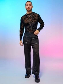 FeverCity Men's Fashion Commuter Shiny See-Through Suit Pants