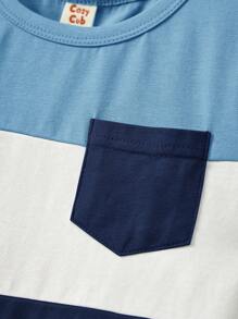 Cozy Pixies 2件套男婴撞色圆领T恤和短裤运动服 - 藍白色 - 查看 8