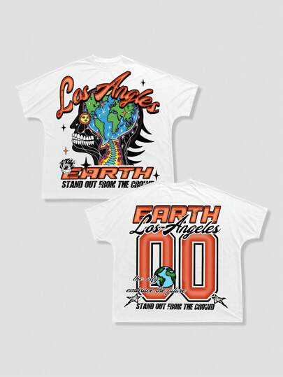 Prep Camiseta casual de manga corta con cuello redondo y estampado de eslogan para hombre