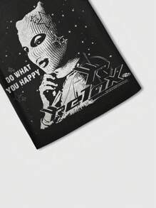 ROMWE MEN Street Life Men's Street Slogan & Figure Print Round Neck Tank Top - Black - View 3