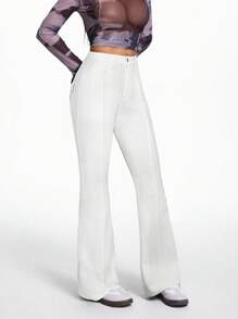 SHEIN PETITE 女式高腰弹力性感白色喇叭牛仔裤 - 白色 - 查看 4