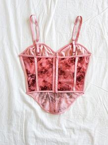 Soleia Vintage Rose Print Camisole Bustier Top - Dusty Pink - View 2