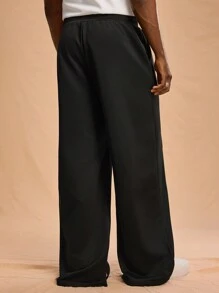 Forever 21 Pantaloni neri casual con gamba dritta, vestibilità morbida, con cordoncino, perfetti per la casa e il tempo libero