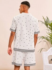 Manfinity VCAY 2pcs Men's Woven Casual Loose Short Sleeve Shirt And Drawstring Waist Straight Leg Shorts Set - Black - View 2