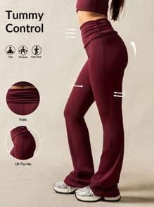 VARSITIE Women's Solid Color High Waist Pleated Slim Fit Active Pants - Burgundy - View 1