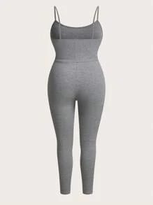 SHEIN Essnce Plus Size Women's Summer New Free People Women Back To School Clothes Workout Women Sets Teacher Clothes Outfit Biker Shorts Women Rompers Leggings Fashion Casual Sports 2 Pieces Bodycon Jumpsuit - Light Grey - View 6