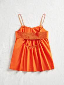 SHEIN VCAY Women Summer Orange Solid Color Backless Top Ruffled Cutout Top Valentine's Day Vacation Top Summer Top For Vacation & Casual Wear Ruffled Top. This Too Is Extremely Flattering And Looks Vacation Great Dressed Up Or Down - Burnt Orange - View 9