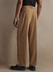 Men's Khaki Woven Long Middle Waist Straight Leg Casual Pants With Beaded Rhinestones, Suitable For Everyday Wear, Spring/Summer, Vacation, Wedding, Party, Graduation Gift