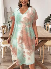 EMERY ROSE 大码蝙蝠袖扎染印花连衣裙 - 彩色 - 查看 5