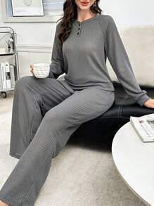 Ensemble de pyjamas décontractés pour femmes en tricot gaufré