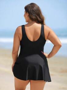 Swim Lushoire Conjunto de traje de baño de 2 piezas con estampado sin mangas y abertura para mujer talla grande