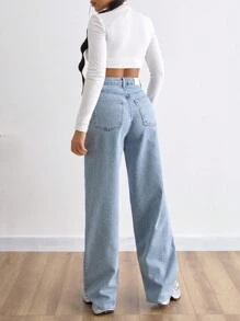 EURMUSE QUẦN JEAN CAO ỐNG RỘNG CHO NỮ GIẶT NHẸ %100% COTTON - Rửa nhẹ - Xem 2