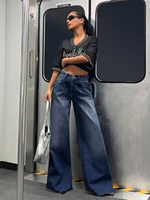 EURMUSE HIGH WAIST WIDELEG Y2K STYLE LOOSE JEAN - Dark Wash - View 4