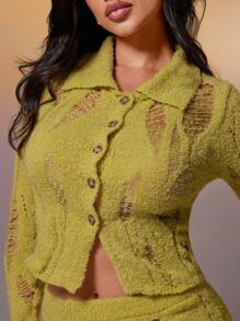 Denimoi Distressed Sweater Top Simple Fashion Daily Casual - Green - View 5