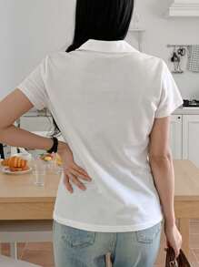 DAZY 新款西式宽松休闲翻领女式T恤，春夏季，商务休闲女装 - 白色 - 查看 2