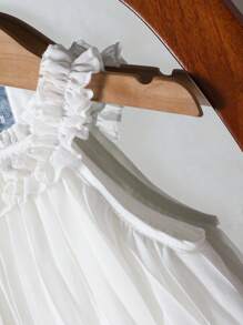 Baby Mädchen 0-3 Jahre Kleinkind elegantes Urlaubskleid, minimalistisch plissiert mit Rüschen-Träger, weiß, für Hochzeiten, Taufen, Alltagsausflüge, Frühling/Sommer - Weiss - Übersicht 3