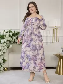 Modelyn Vestido largo de línea A floral francés romántico y elegante talla grande, primavera/verano - Multicolor - Ver 5