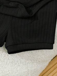 新生儿男/女宝宝柔软舒适短袖连体衣和短裤套装 - 黑色 - 查看 5