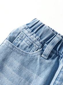 女宝宝新款休闲时尚刺绣牛仔直筒裤 - 中等水洗藍 - 查看 6