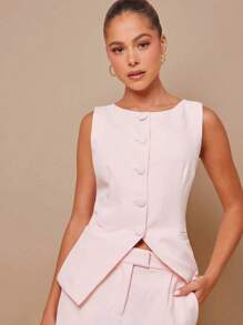 L'Amorae Áo vest công sở có nút vàng - Hồng - Xem 1